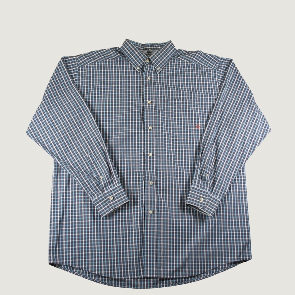 Ariat Pro Series Men XL Blue Grey Plaid Western Button Down Shirt Pocket - Picture 1 of 8